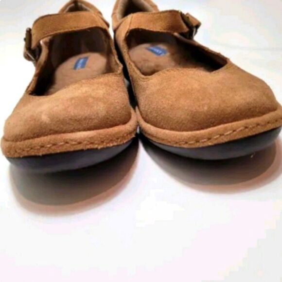 Lands End Tan Mary Jane Faux Sherpa Leather Suede Flats Size 7.5 - Picture 3 of 7